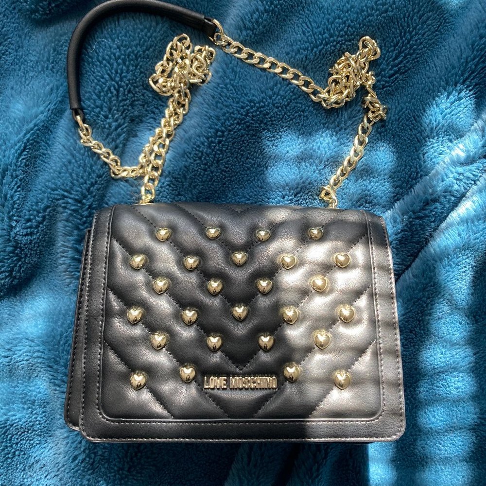 Love Moschino black & gold heart studded crossbody bag/purse